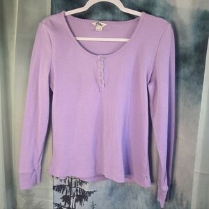 Eddie Bauer Lavender Ribbed Long Sleeve Henley Top